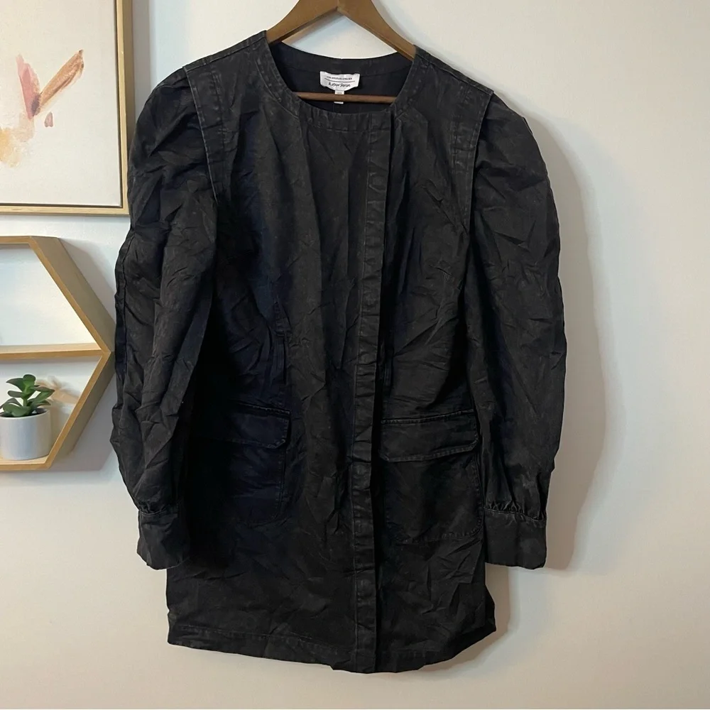 & Other Stories Puff-Sleeve Button Detail Denim Mini Dress in Washed Black sz 8 - Picture 2 of 10